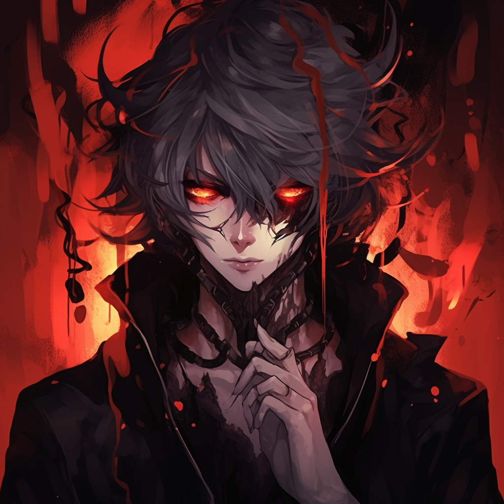 A demon character with horns, detailed outlines and strong shading. demonic anime pfp for characters pfp for discord.