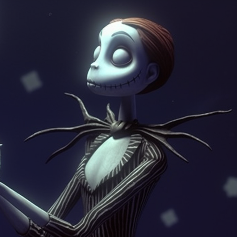 Jack and Sally in matching outfits, macabre charm and grayscale tones. nightmare before christmas pfps jack and sally pfp for discord.