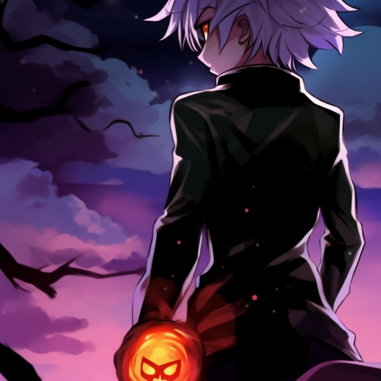 Two characters in full Halloween costume, vivid colors with intricate costume detailing. halloween theme matching hxh pfp ideas pfp for discord.