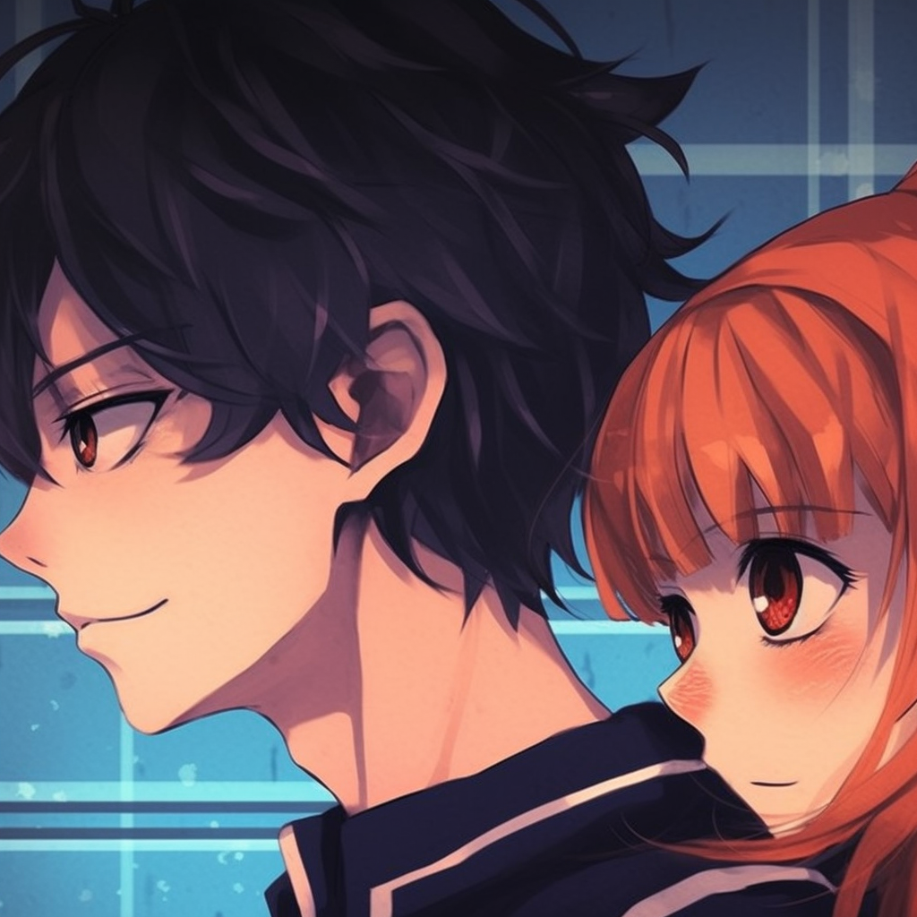 Complementary profiles of One Piece characters Luffy and Nami, featuring bold colors and strong linework. trendy matching pfp anime