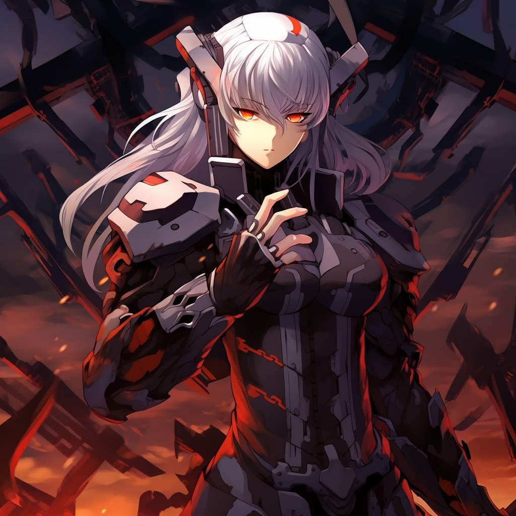 A Mecha character, detailed machinery and metallic colors. badass anime pfp manga styles