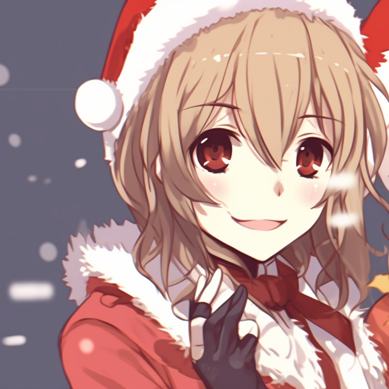 Two characters in elf costumes, lively colors and fun expressions, holding festive presents. anime inspired matching christmas pfp gif pfp for discord.