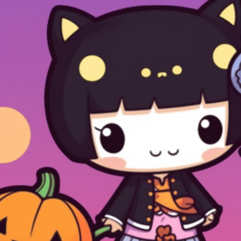 Two Sanrio friends, in eerie attire, bold outlines and dramatic expressions. sanrio halloween themed matching pfp pfp for discord.