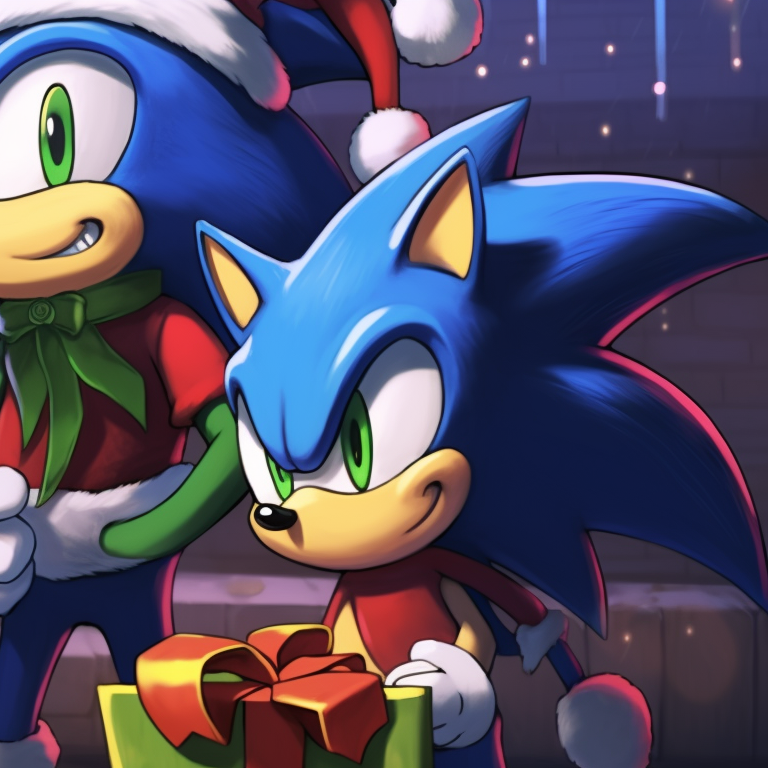 Sonic characters under a starlit sky, scattered stars enhancing the Christmas theme, soft glow illuminating the characters. iconic matching christmas sonic pfp pfp for discord.