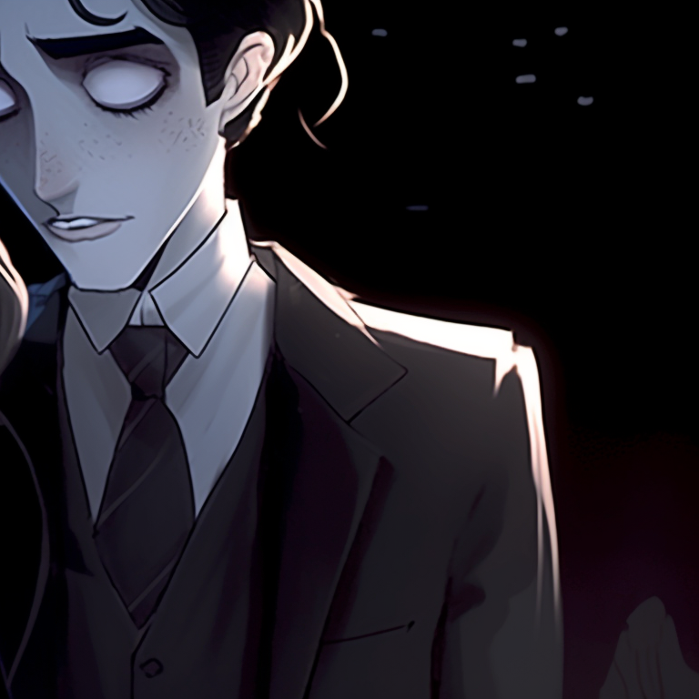 Two characters, in matching Victorian garb, touching foreheads, within a mystical aura. unique corpse bride pfp pfp for discord.