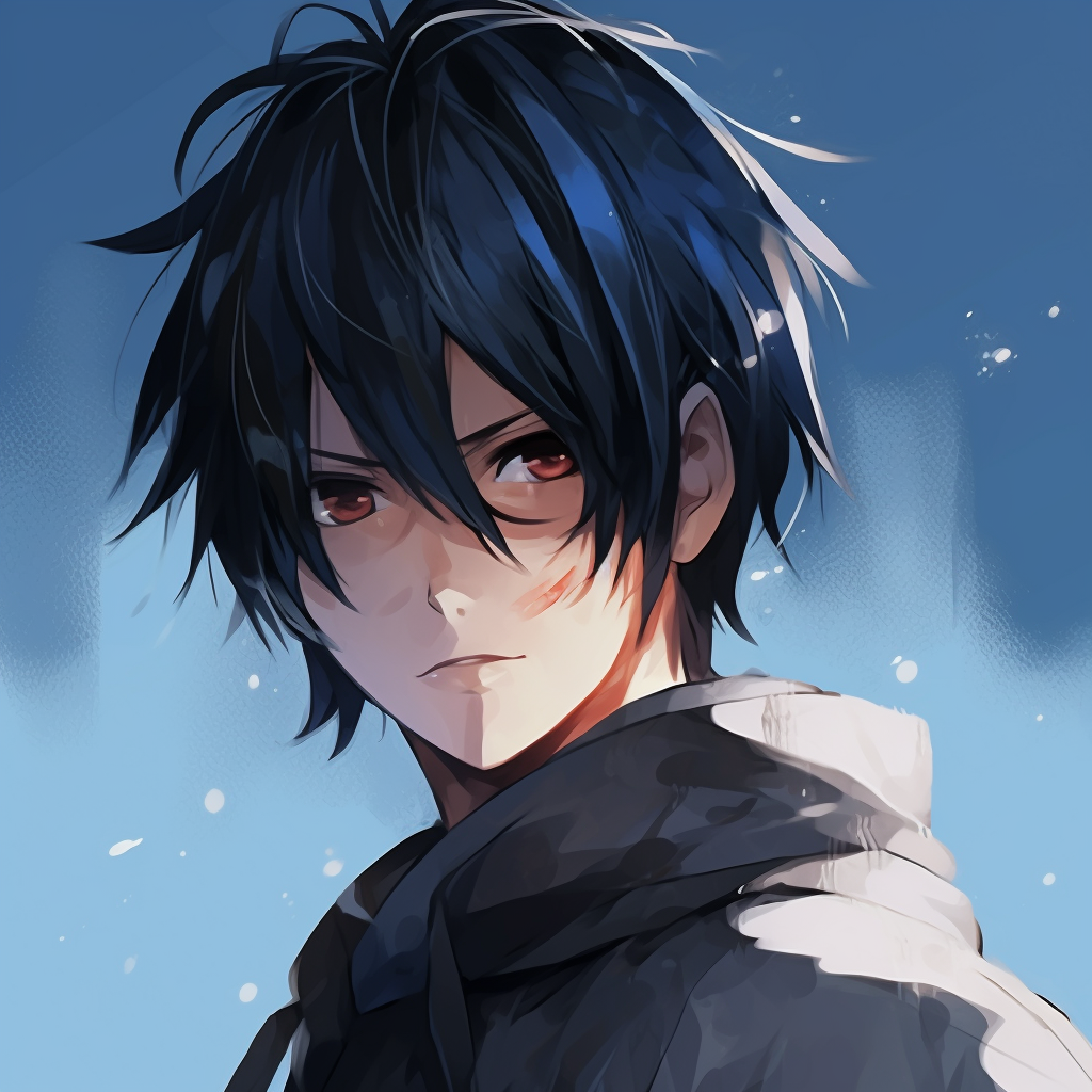 Sasuke Uchiha intensely glaring, sharp lines and shades of blue. anime pfp naruto inspired guys pfp for discord.