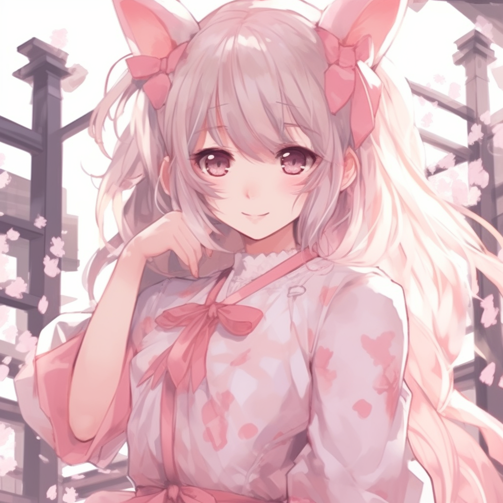 Anime girl dressed in a pink kimono, elegant lines and detailed patterns. adorable pink anime girl pfp images pfp for discord.