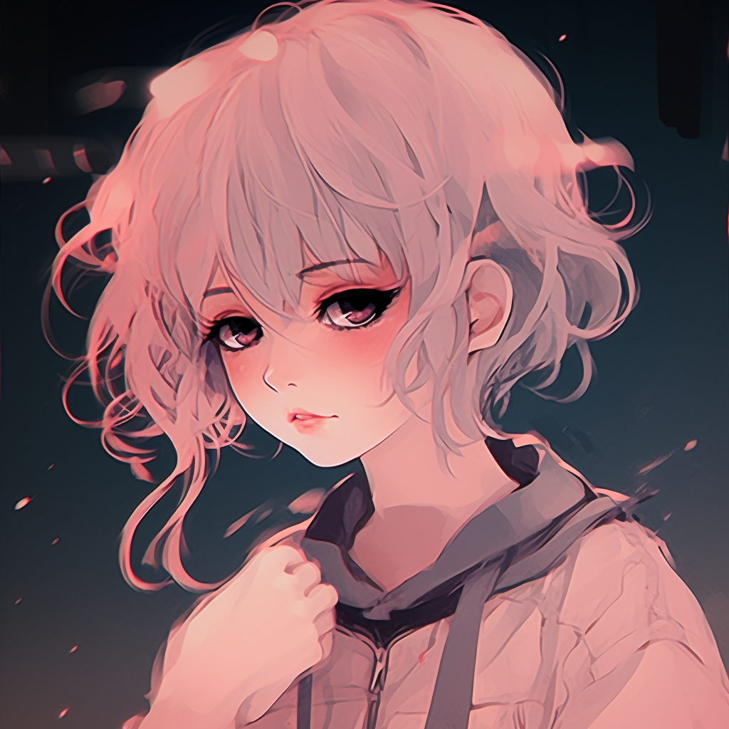 Anime girl depicted in a pink hue, focusing on smooth blending. pfp anime with aesthetic feel