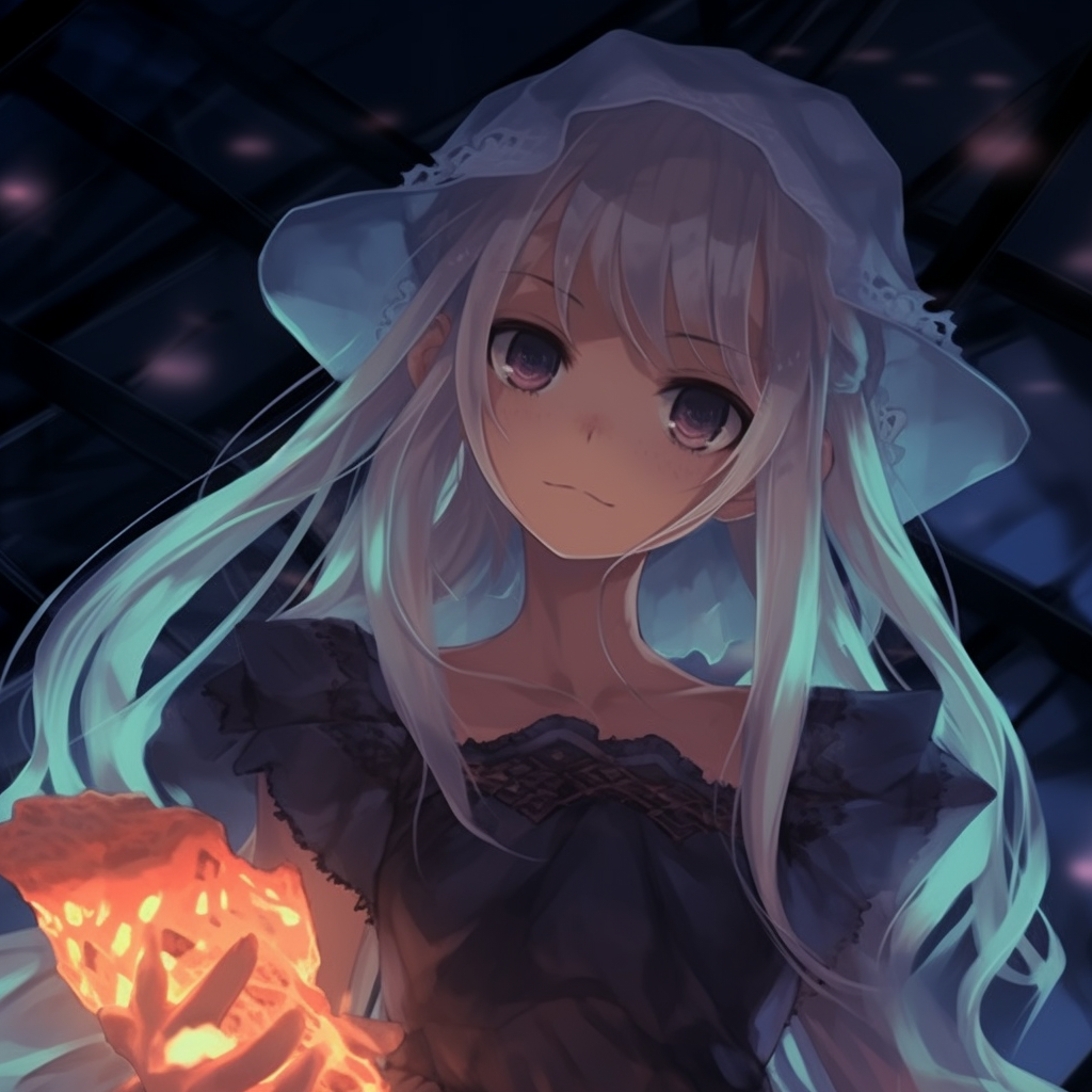 Anime girl dressed as a cat, with detailed costume and warm, autumnal color scheme. anime girl halloween pfp