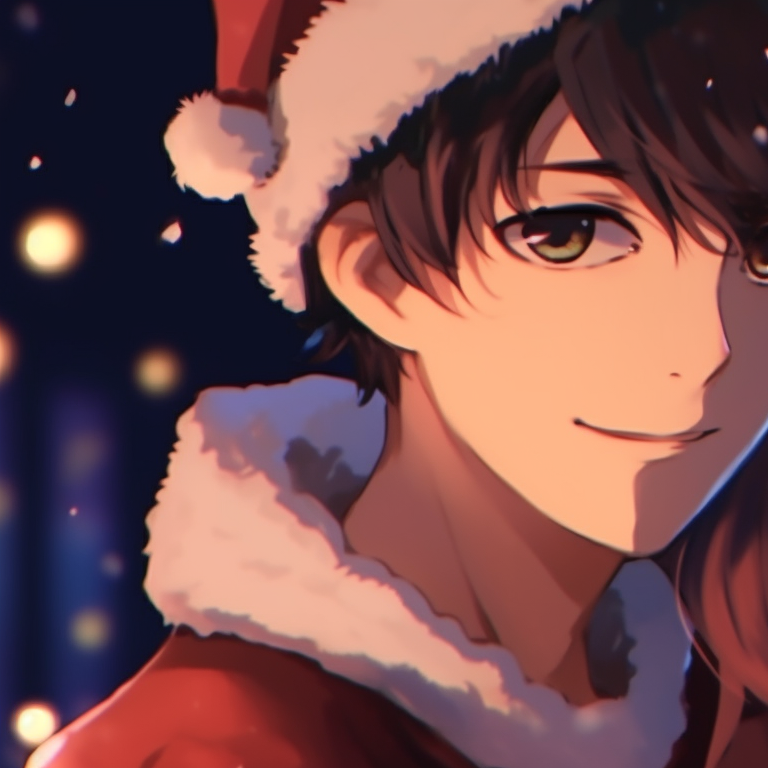 Two characters exchanging gifts under a starry sky, deep hues and intricate gift designs. unique matching christmas pfp background designs pfp for discord.