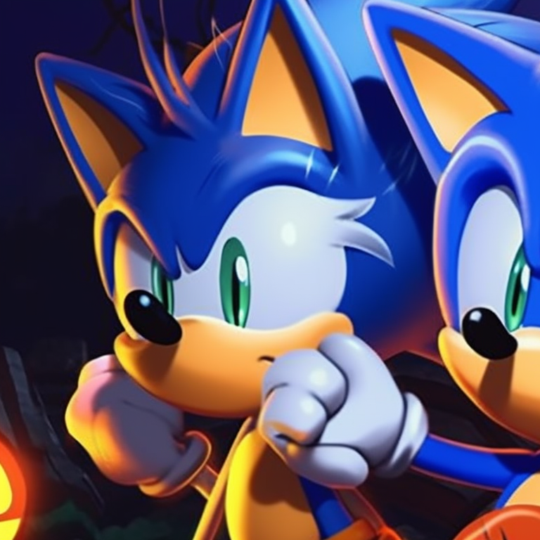 Sonic and Tails at a Halloween party, lots of festive details and warm lighting. sonic and tails halloween costume themed pfp pfp for discord.