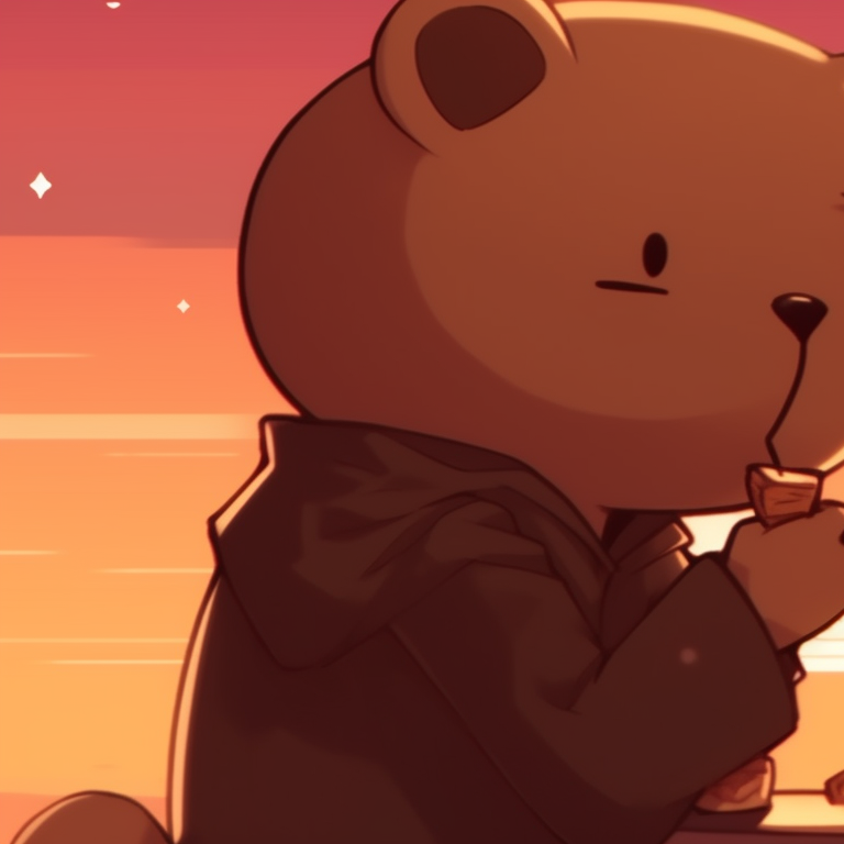 Characters against a sunset backdrop, warm tones, milk hugging mocha from behind. milk and mocha pfp combinations pfp for discord.