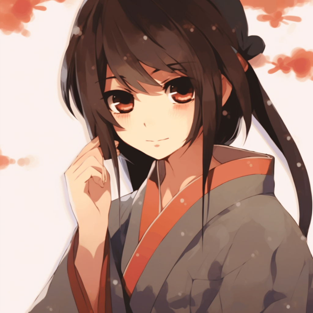 Elegant Anime character in traditional Japanese clothing, with attention to the floral patterns. sophisticated animated pfp