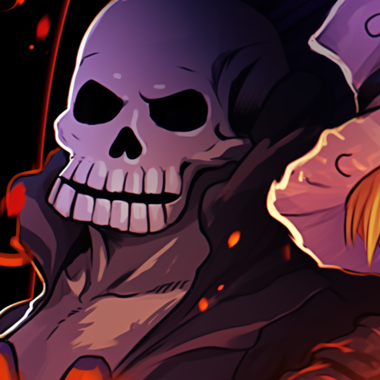 Two characters displaying the effects of devil fruit, bright colors and exaggerated features. one piece halloween themed matching pfps pfp for discord.