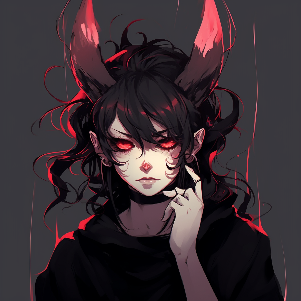A demon girl with large horns, accentuated by high contrast. anime demon girl pfp ideas pfp for discord.