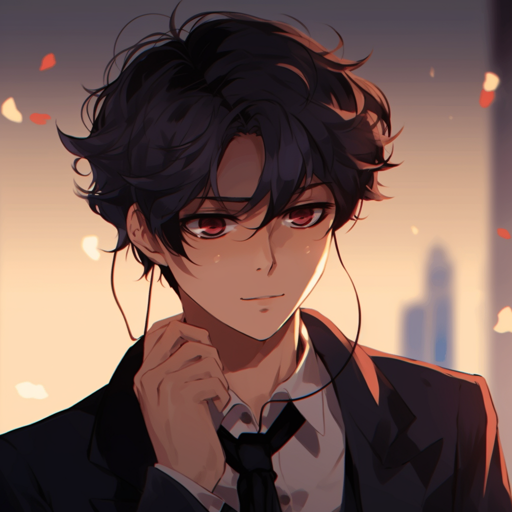 A character gazing with evident longing, captivating eyes and sharp details. romantic male anime pfp