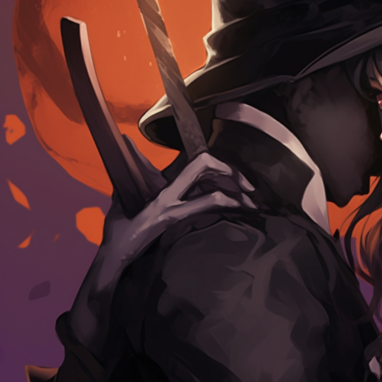 Side profile of two ghoul-themed characters, decrepit tones and melancholic mood. couples matching pfp pinterest halloween pfp for discord.