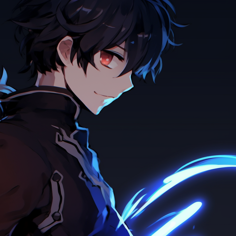 Two characters, fantasy weapons and mystical aura, back-to-back in a defensive stance. anime pfp matching for gamers pfp for discord.