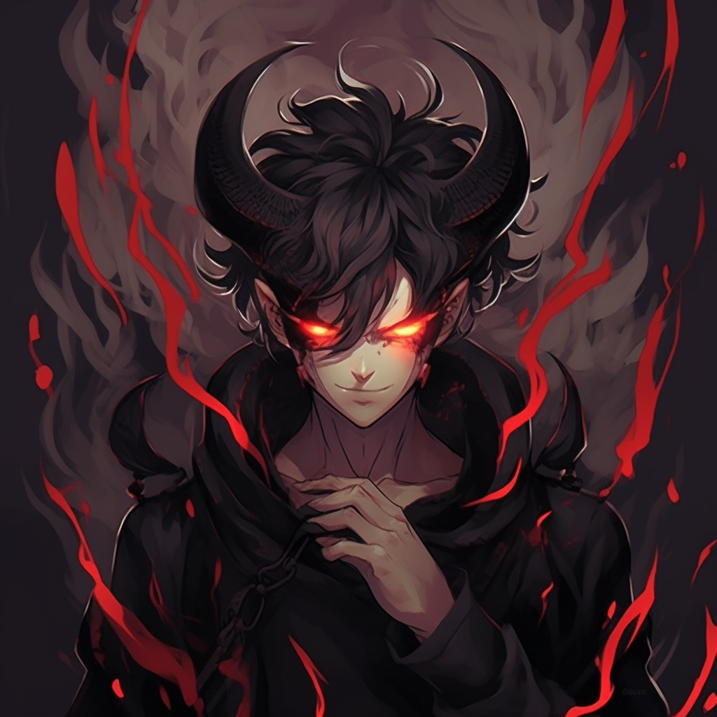 Close-up of a Demon Lord's face, emphasizing the intense gaze and intricate facial details. top ranked demon anime pfp pfp for discord.