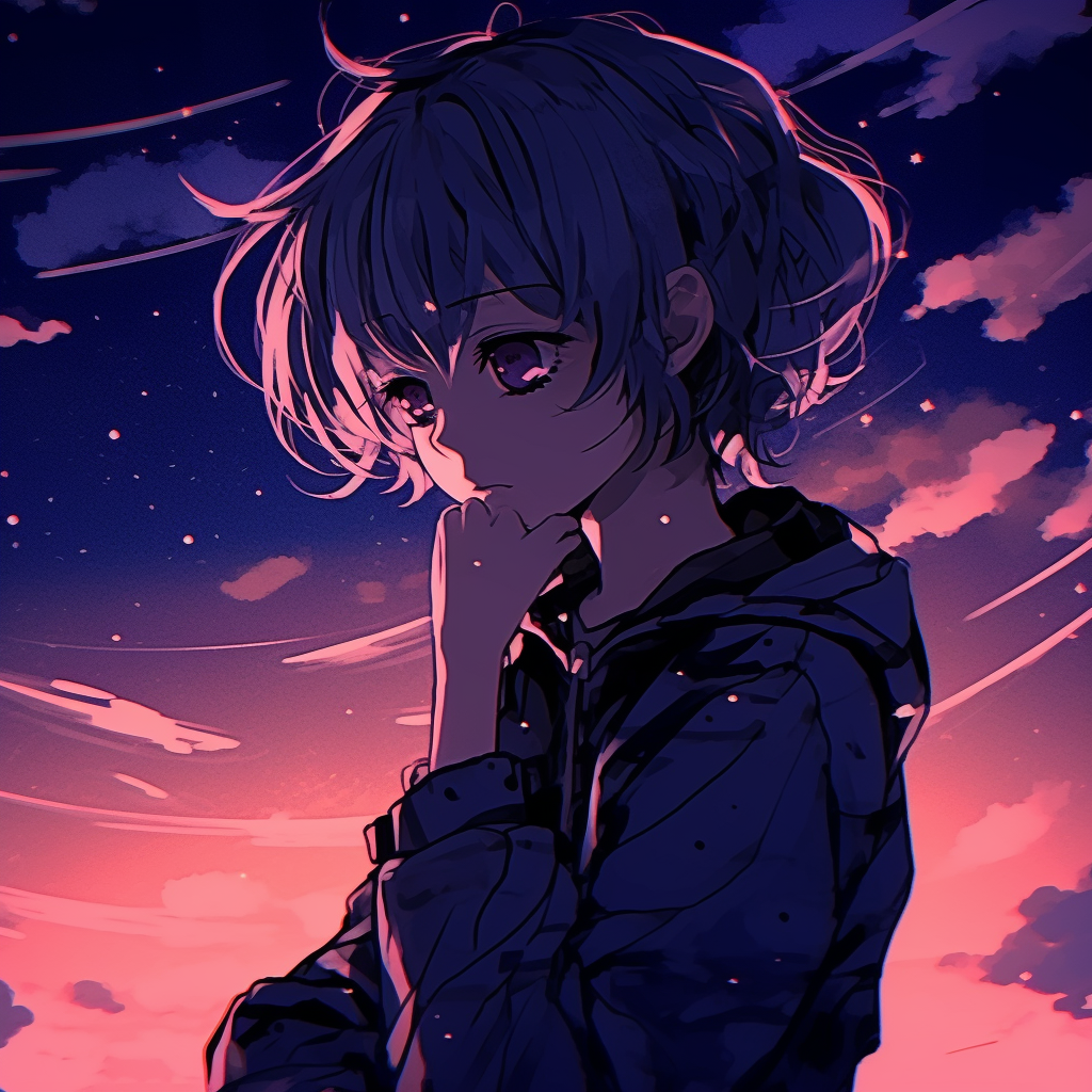 Silhouette of an anime character in moonlight, midnight colors and luminous glow. pfp ideas for aesthetic anime pfp for discord.