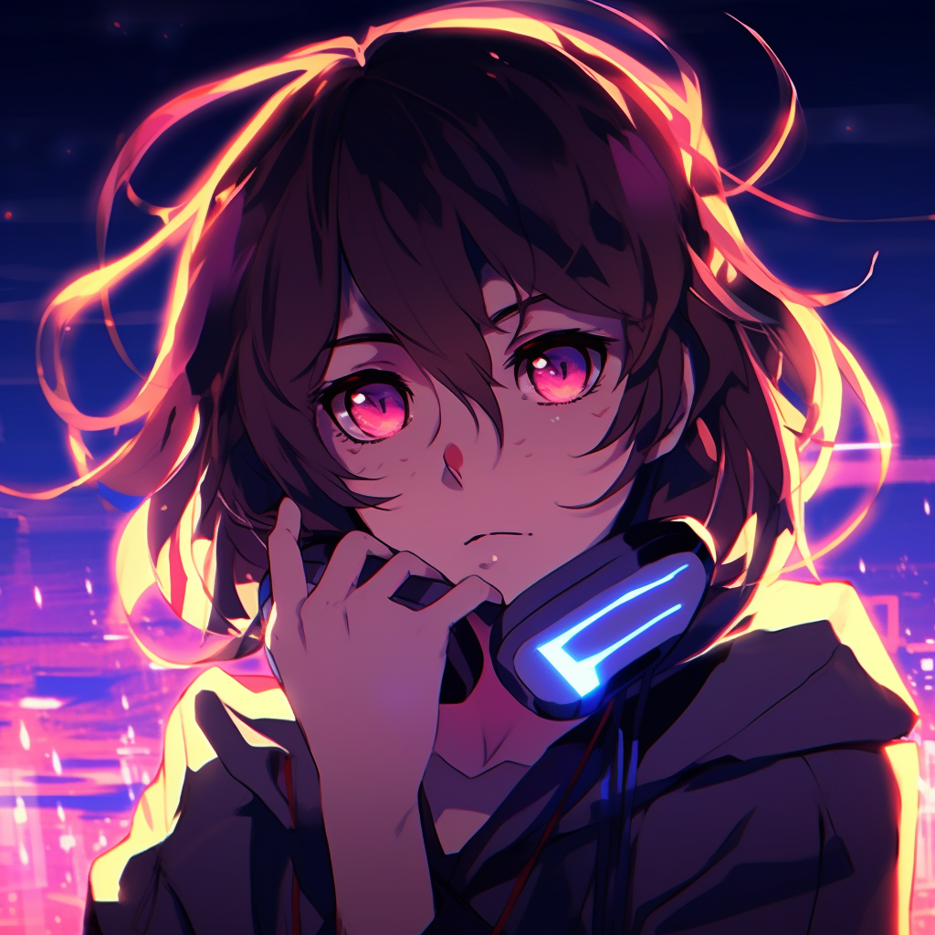 Anime character illuminated in vibrantly neon colors for a glowing aesthetic profile picture. aesthetic pfp anime themes pfp for discord.