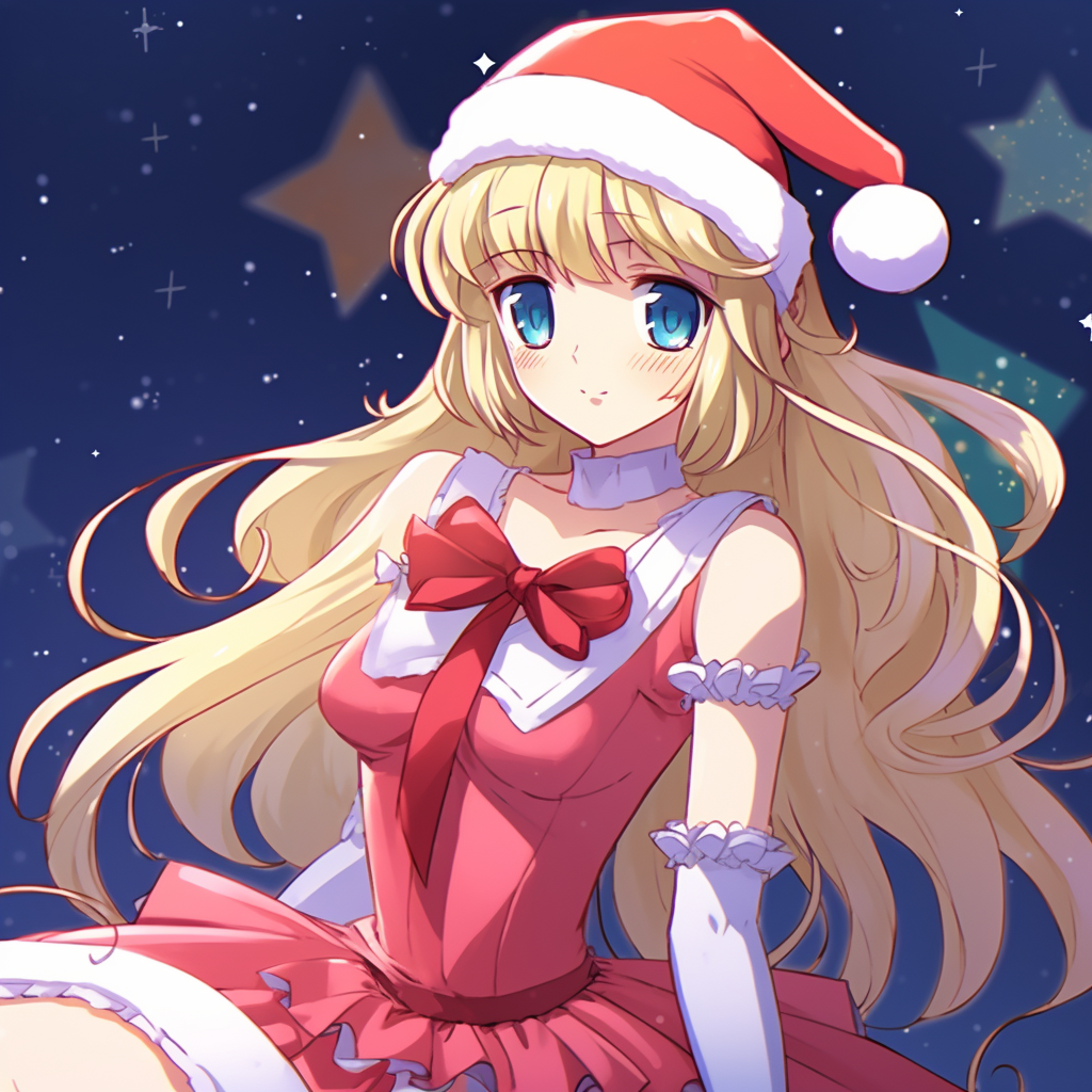 Sailor Moon in a Christmas dress, dazzling with bright colors and soft shading. anime character christmas pfp