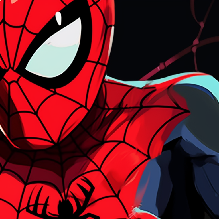 Two characters in spiderman costumes, bold colors and comic style, showing off their signature pose. celebrity spider man matching pfp pfp for discord.