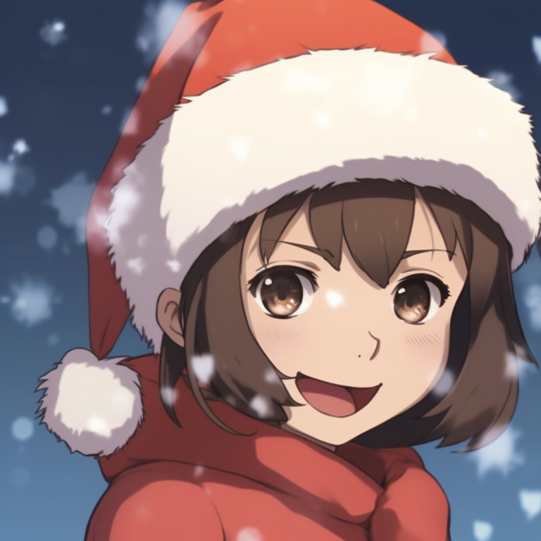 Two characters framed in holly, soft gradient background and rich crimson hats. christmas themed matching hat kid pfp pfp for discord.