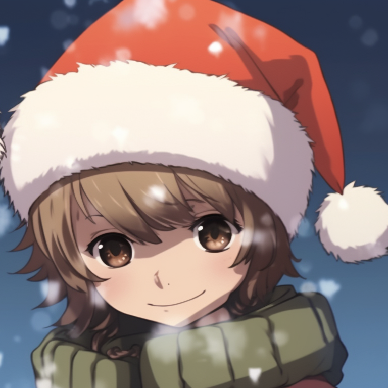 Two characters framed in holly, soft gradient background and rich crimson hats. christmas themed matching hat kid pfp pfp for discord.
