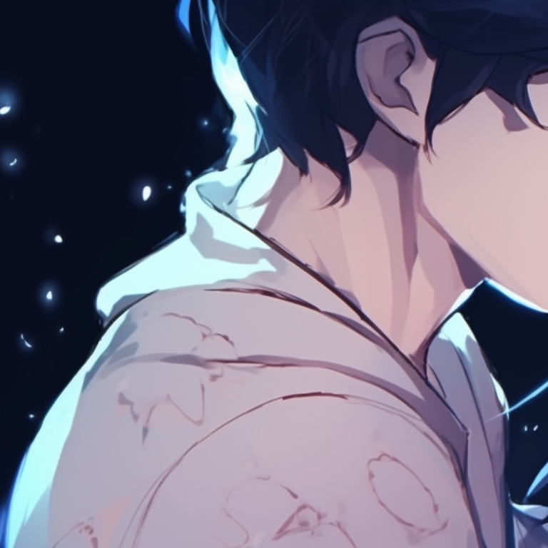 Two characters, sharing a tender moment under a lustrous moon, highlights of silver and soft blues accentuate this art piece. aesthetic matching pfp for bf and gf pfp for discord.