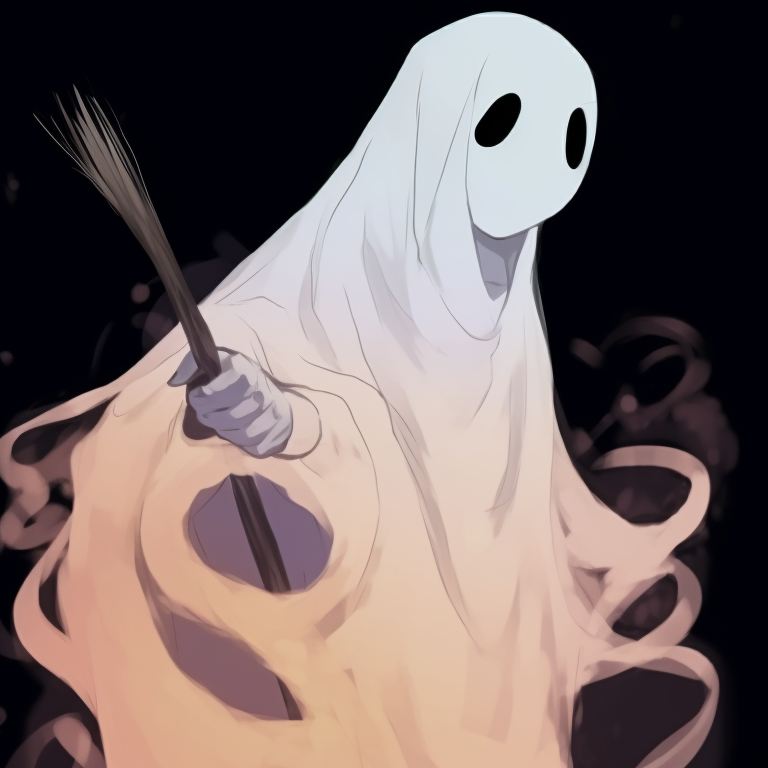 Two ghostly characters, ethereal colors and wispy lines, floating beside each other. ghost pfp design series for halloween theme pfp for discord.