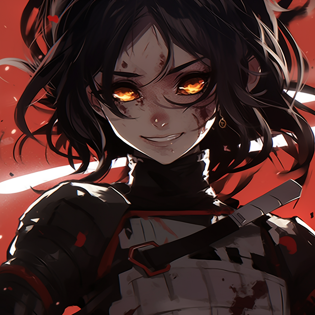Crazy Anime Girl Avatar featuring a decisive Samurai Warrior, wearing traditional armor with a focused expression. crazy anime pfp girl avatars pfp for discord.