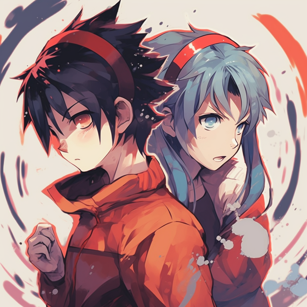 Anime profile picture of Naruto and Sasuke, focused attention on the characters and rich color palette. unforgettable matching anime pfp for friends