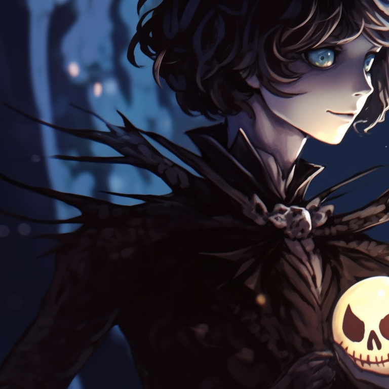 Two characters in festive expression, glowing orbs and a background of intricate frost patterns. elegant matching spooky christmas pfp for loved ones pfp for discord.