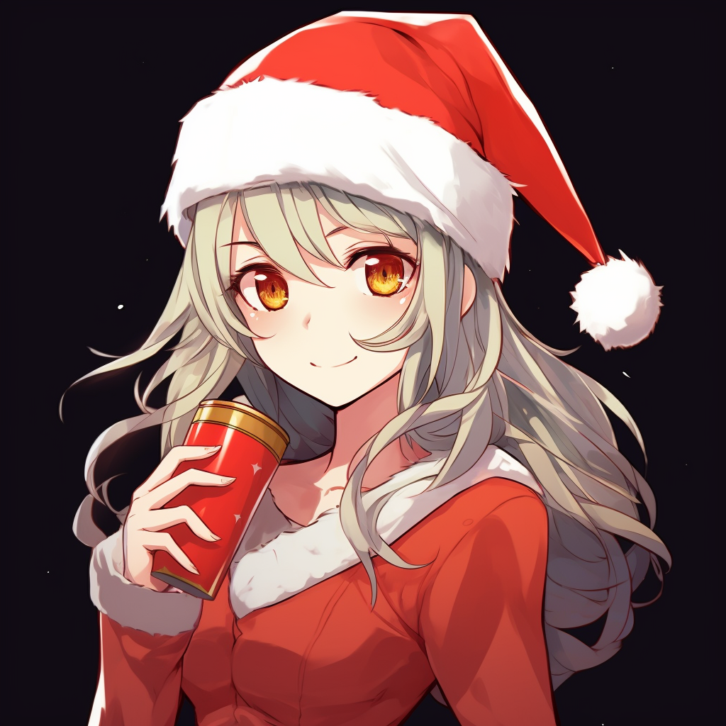 Anime girl holding a sparkling Christmas bauble, attention focused on the reflective object. anime christmas pfp for girls