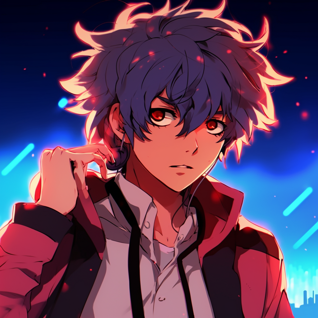 Akira featuring a luminous glow, display of bright hues and sharp details. male anime pfp styles pfp for discord.