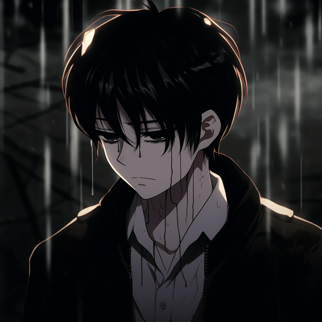 Evangalion's Shinji Ikari shown in a tear-filled reflection, vibrant colors and soft lines. crying anime pfp wallpapers pfp for discord.