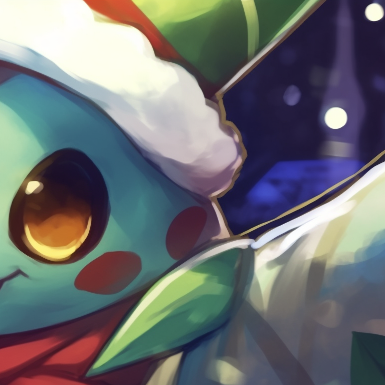 Gengar popping out of a Christmas gift box, with a mischievous smile and a festive background. festive matching christmas pokemon pfp for adults pfp for discord.