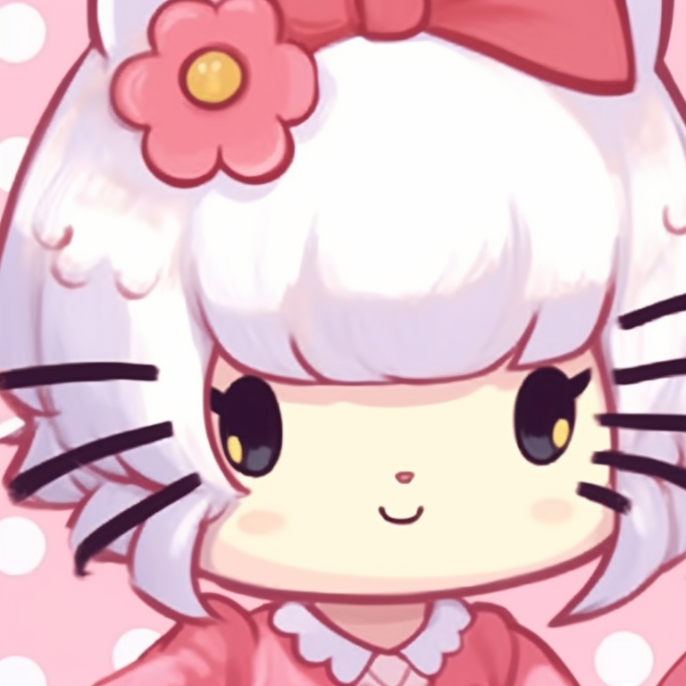 Close-up of two smiling hello kitty characters, each highlighted by soft colors and delicate details. cute hello kitty pfp matching pfp for discord.
