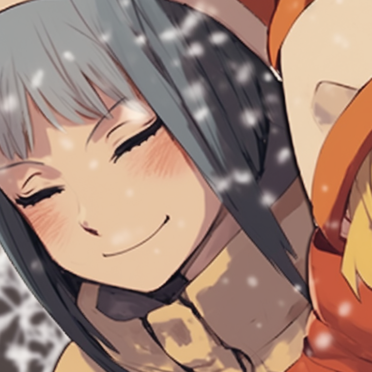 Two characters, detailed animation style, engaging in lighthearted holiday merriment. charming matching christmas pfp naruto pfp for discord.