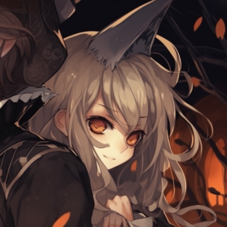 Pair with contrasting moods, portrayed with heavy lines and shadowed tones, a sense of impending doom. perfect matching aesthetic halloween pfp pfp for discord.