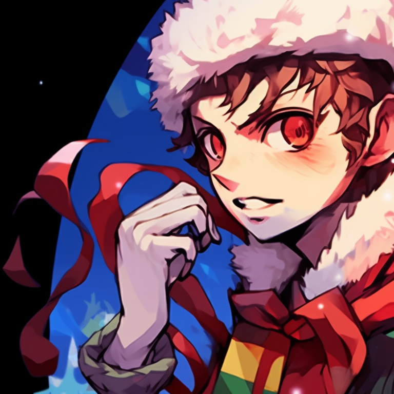 Two characters in a battle stance, with Christmas decor subtly incorporated in attire, anime christmas demon slayer pfps pfp for discord.