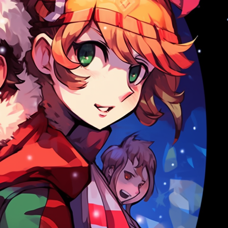 Two characters in a battle stance, with Christmas decor subtly incorporated in attire, anime christmas demon slayer pfps pfp for discord.