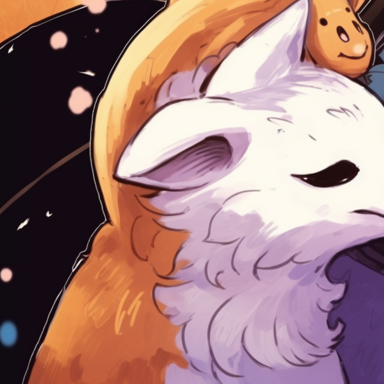 Two fox characters, one dark and one light, playful expressions, under a full moon with a purple night sky. matching halloween animal profile pictures pfp for discord.