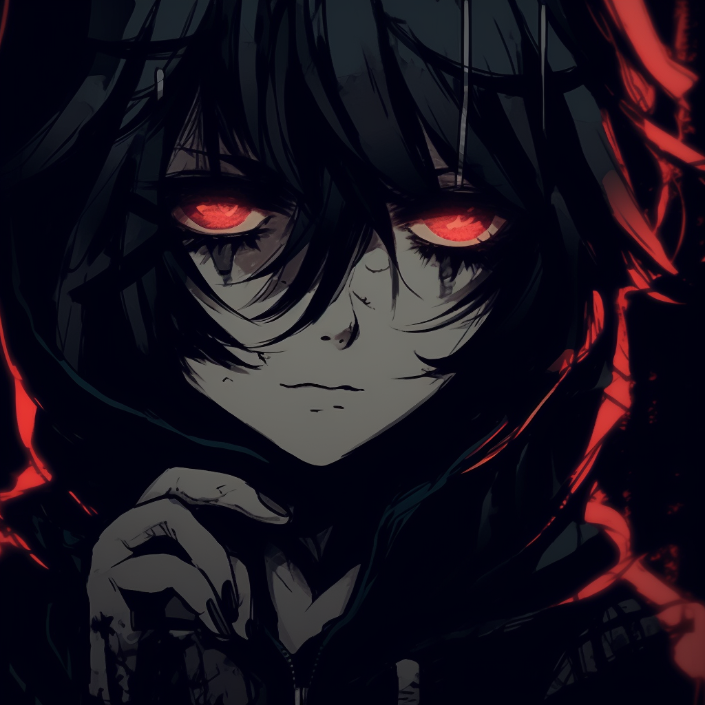 A shadowy anime figure mysteriously cloaked in darkness yet demonstrating vibrant highlights, maintaining the balance between the character and the background. darkness anime pfp characters pfp for discord.