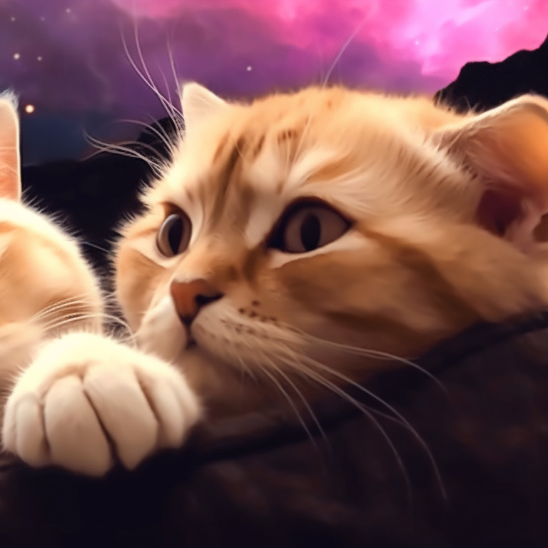 Two cats, warm sunset background, looking at the viewer with bright smiles. creative vision: unique matching cat pfp pfp for discord.