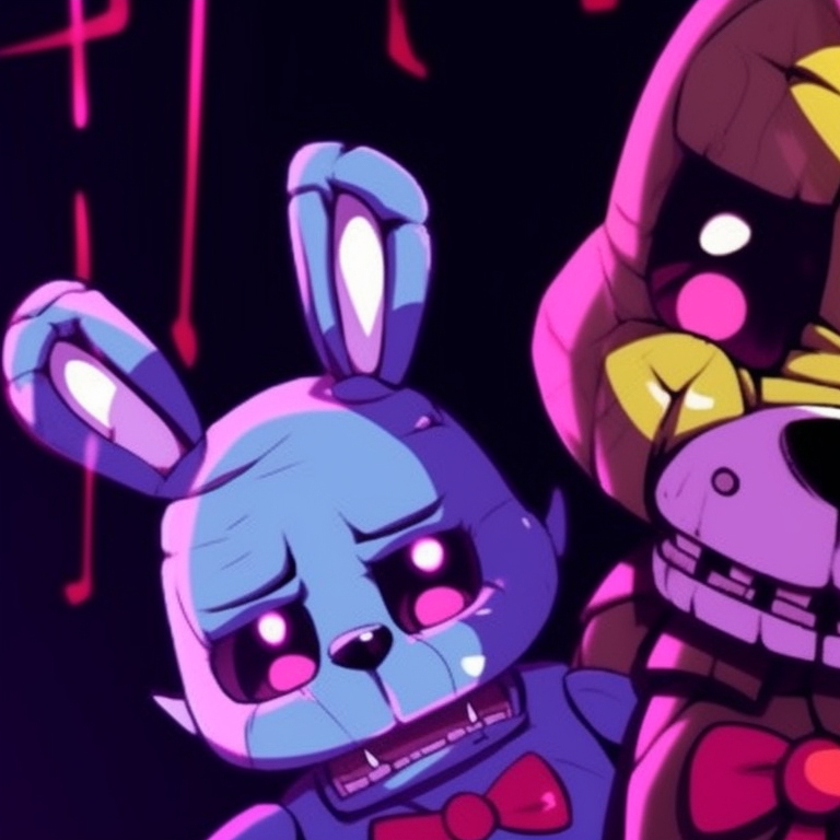 Two FNAF characters mirroring each other's stance, uniform shading with heavy outlines. fnaf matching pfp character pairing pfp for discord.
