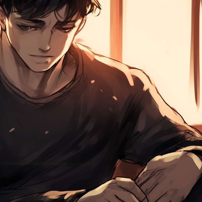 The characters in contemplative poses, defined by minimalistic art style and muted colors. lady k and the sick man matching pfp books pfp for discord.