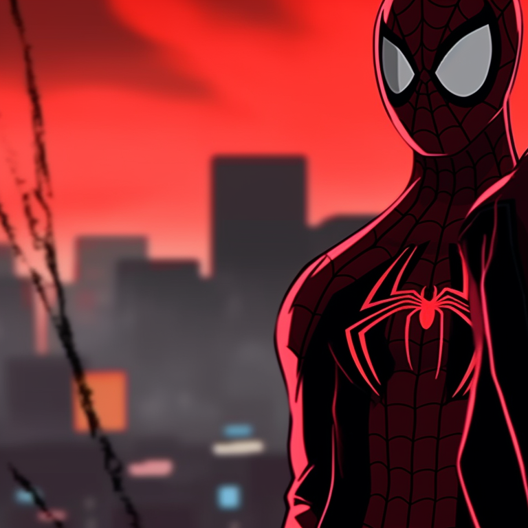 Two Spider-Man characters, one classic and one modern, silhouetted against a stylized city skyline. creative ideas for spider man matching pfp pfp for discord.