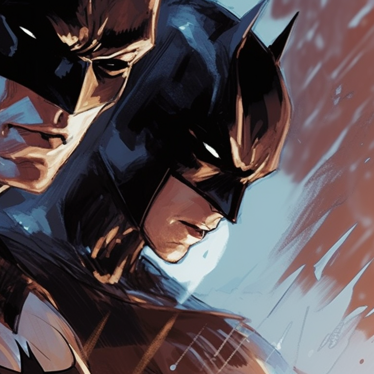 Batman and Catwoman in movement, dynamic color palette and action lines. batman and catwoman theme for pfp pfp for discord.